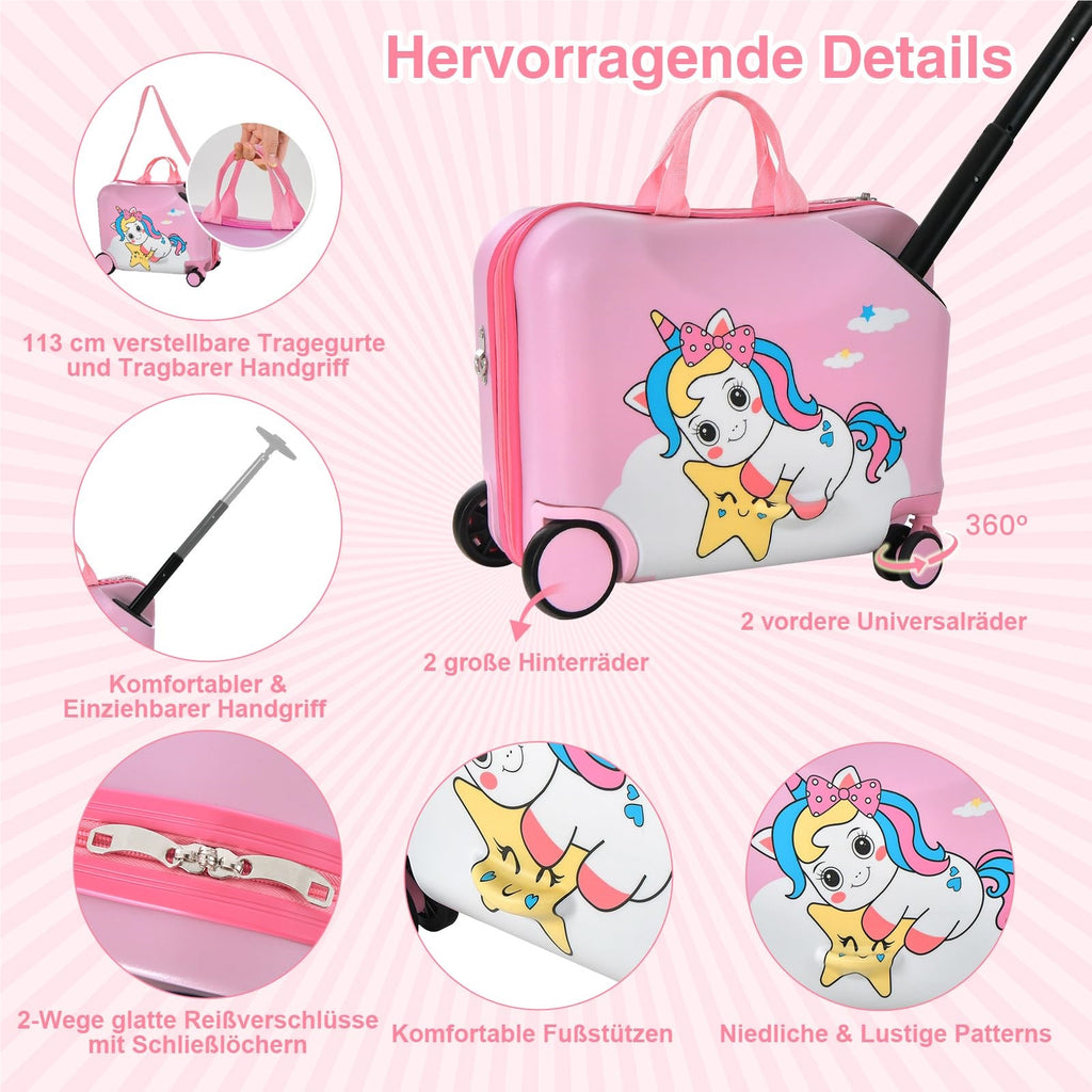 Ensemble valise + sac à dos pour enfants 2 pièces, valise à roulettes et coque rigide 12"+18" pour enfants, bagage pour enfants, valise à roulettes avec sac à dos pour garçons et filles (Licorne)