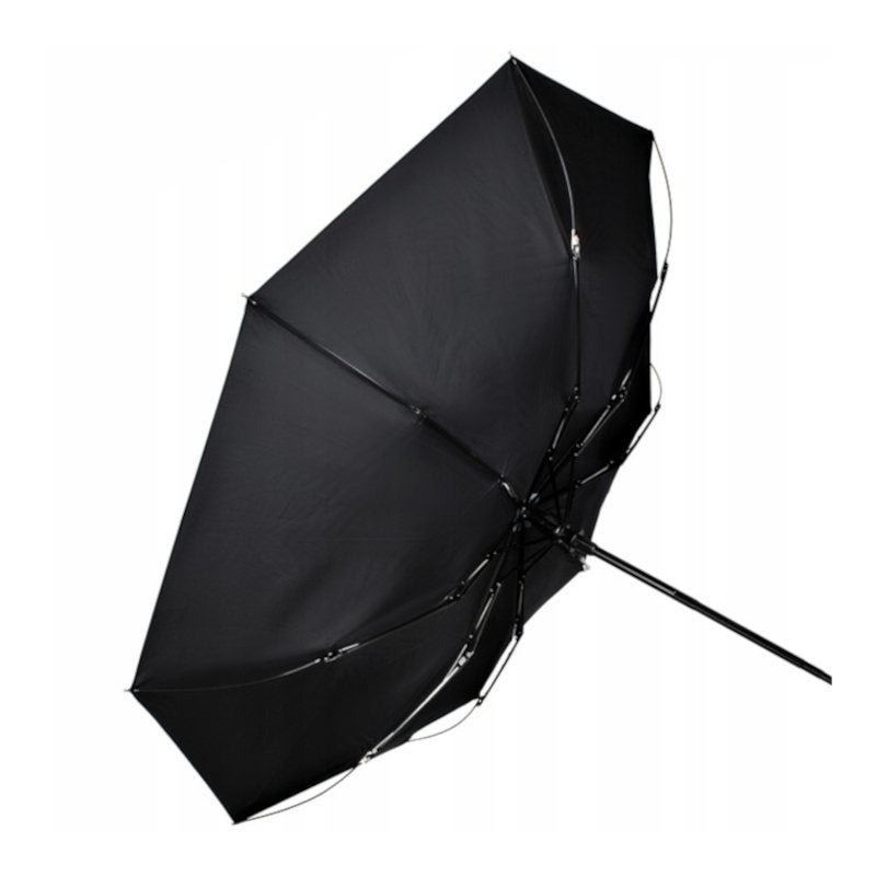PARAPLUIE XXL NOIRE PLIANTE AUTOMATIQUE ET RÉSISTANTE AU VENT. Ouverture et fermeture à un bouton. Armature robuste à 8 baleines en acier à ressort et fibre de carbone. Diamètre XXL de 96 cm. Matériau à séchage rapide avec revêtement UV. Longueur compacte