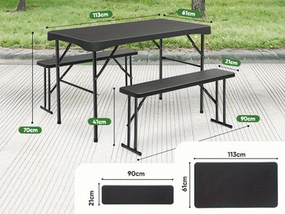 Ensemble de jardin de bière pliable 110 cm (table et 2 bancs), plastique PP robuste avec surface antidérapante, capacité de charge de 200 kg, résistant à la rouille, poignées portables, idéal pour une utilisation intérieure/extérieure pour les réunions de