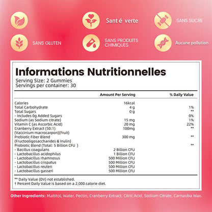 VIVONU Female Probiotic Fudge, contient des canneberges et des prébiotiques, probiotiques pour femmes, 60 gélules de Fudge