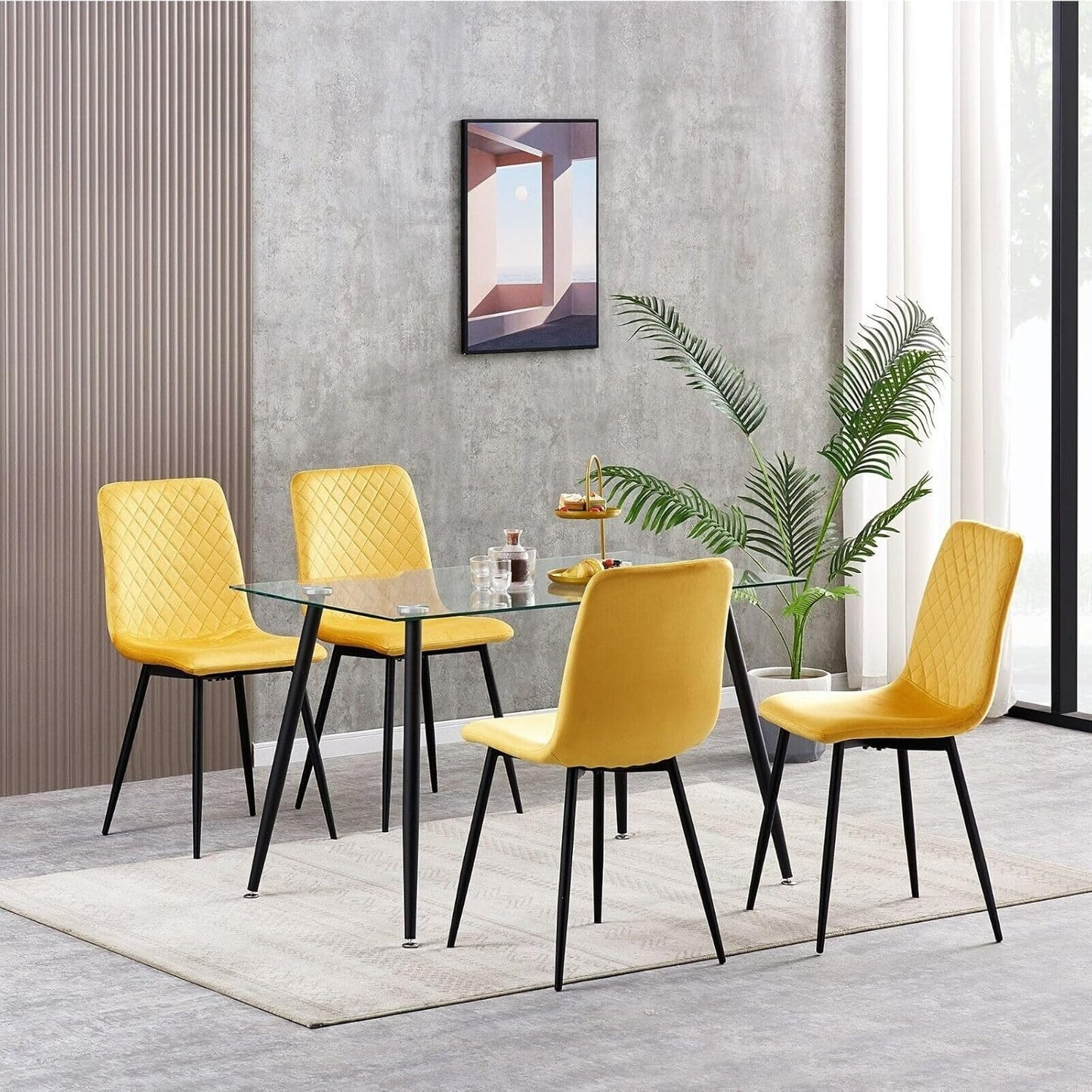 Ensemble de 4 chaises de salle à manger MCC Direct en velours, pieds en métal, chaises Lexi, chaises de conception