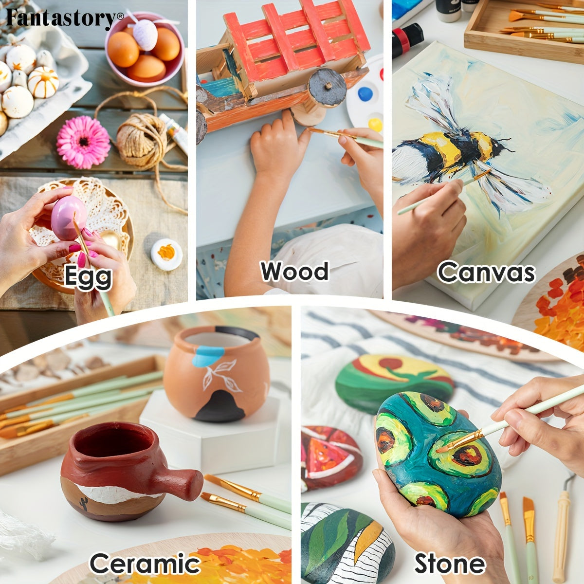 Ensemble de peinture acrylique 36 couleurs classiques (60 ml/2 oz), kit d'accessoires de peinture artisanale professionnelle pour adultes, toile, tissu, roche, verre, pierre, céramique, modèle en bois avec 10 pinceaux, Halloween, automne, décoration de No