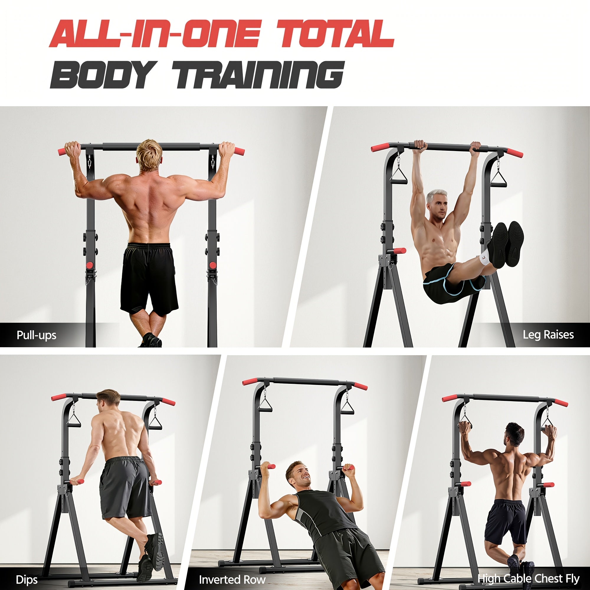 Barre de traction pliable, avec anneaux, hauteur réglable, conçue pour l'entraînement de fitness multifonctionnel, utilisant une structure triangulaire stable, adaptée aux exercices tels que les tractions et les flexions, capacité de charge de 135 kg