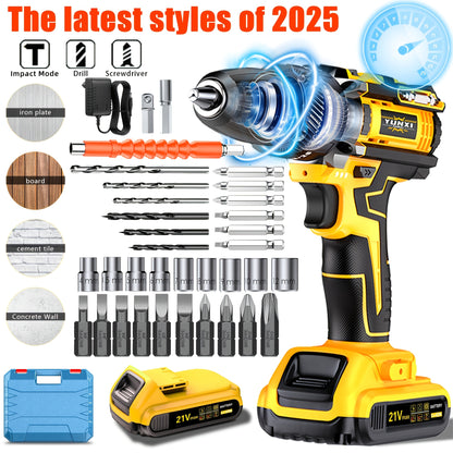 Ensemble de perceuse à lithium portative 21V, combinaisons multiples de forets pour perceuse, conception de prise ergonomique, équipé d'une fonction d'impact électrique au lithium 21V, adapté au perçage du bois et de l'acier, un outil pratique indispensab