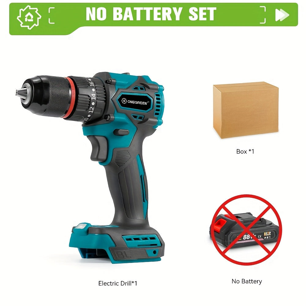 Perceuse Sans Fil Puissante - Moteur Sans Balais 1000W, 25 Vitesses, Multifonction (Visseuse/Perceuse/Marteau Perforateur) pour Bois, Mur, Béton, Vitesse Variable et Prise Type