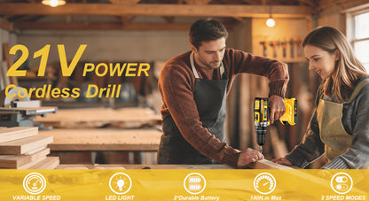 Ensemble de perceuse à lithium portative 21V, combinaisons multiples de forets pour perceuse, conception de prise ergonomique, équipé d'une fonction d'impact électrique au lithium 21V, adapté au perçage du bois et de l'acier, un outil pratique indispensab