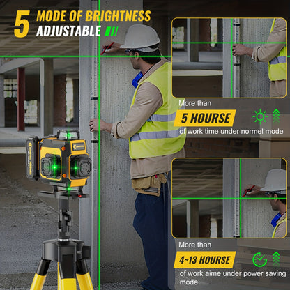 Niveau laser autodresseur 4D professionnel Conentool avec ou sans trépied robuste et barre d'extension, projecteur de lignes horizontales/verticales 16 lignes, options batterie/affichage LCD, base rotative 360° adapté au bricolage et à la rénovation