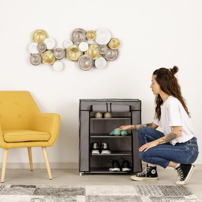Étagère à chaussures pliante en tissu Baroni Home, 58x28x73 cm, grise, 4 étagères, meuble à chaussures peu encombrant avec cadre en fer pour chambre, placard, organisateur de chaussures indépendant, légère, durable et facile à déplacer