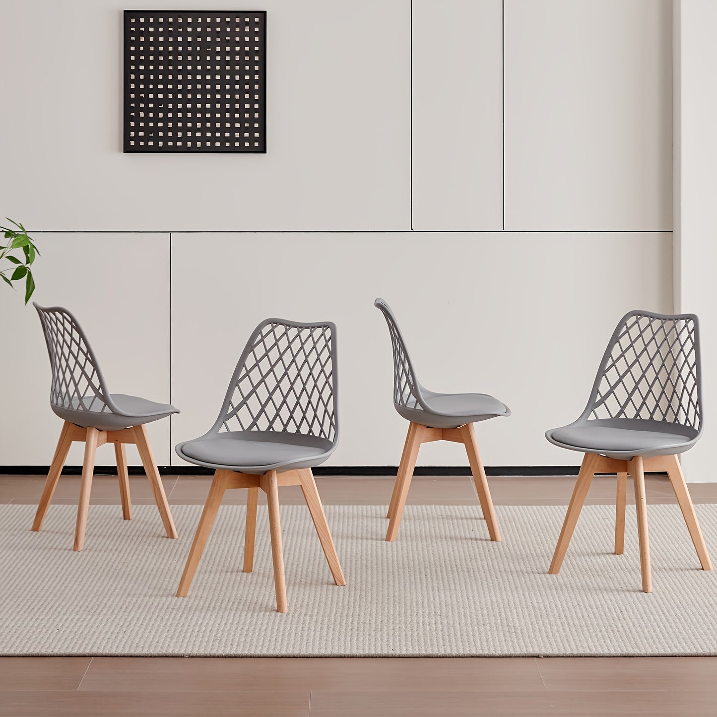 EGOONM Ensemble de 6 chaises de salle à manger, chaises de cuisine scandinaves - Design de dossier coquillage découpé, coussin en similicuir et pieds en bois de hêtre