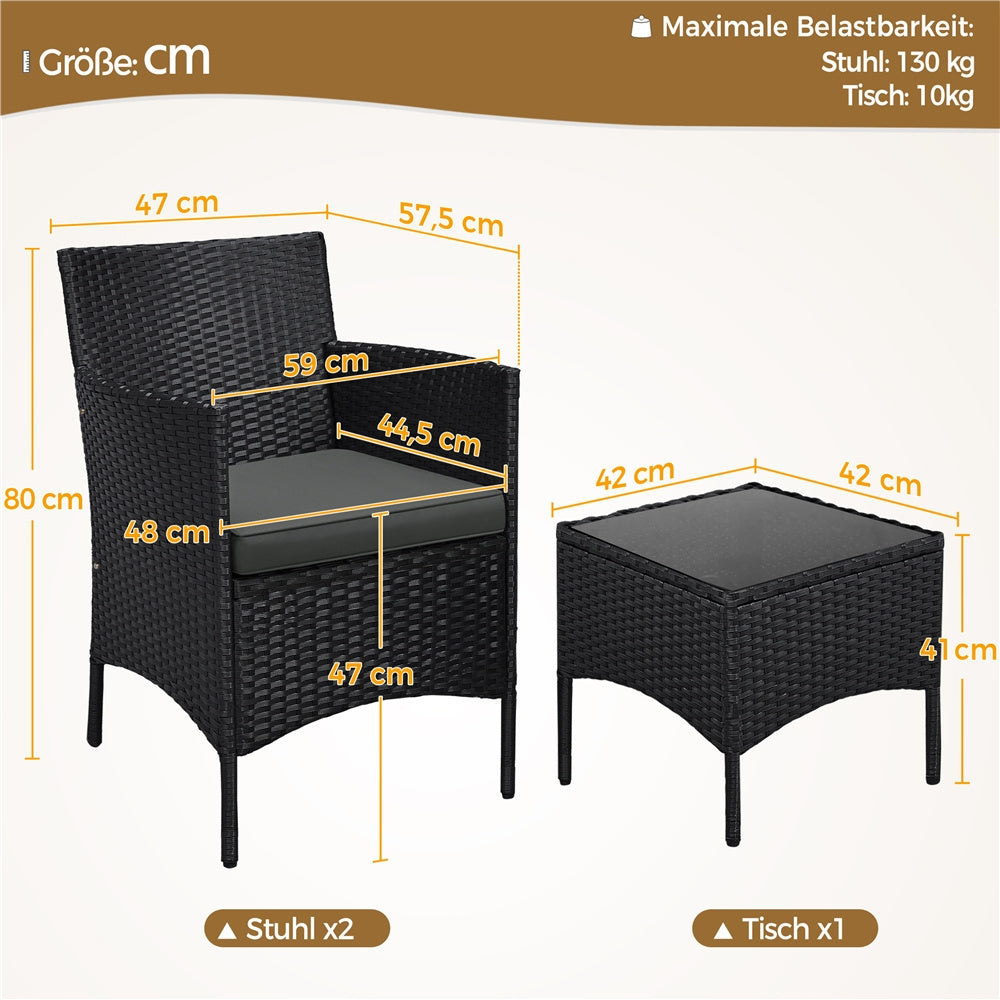 Costoffs Ensemble de mobilier de jardin et de balcon 3 pièces, Groupe de sièges de jardin, Ensemble de mobilier de patio comprenant 2 chaises avec table et coussins d'assise pour balcon, terrasse, jardin