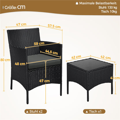Costoffs Ensemble de mobilier de jardin et de balcon 3 pièces, Groupe de sièges de jardin, Ensemble de mobilier de patio comprenant 2 chaises avec table et coussins d'assise pour balcon, terrasse, jardin