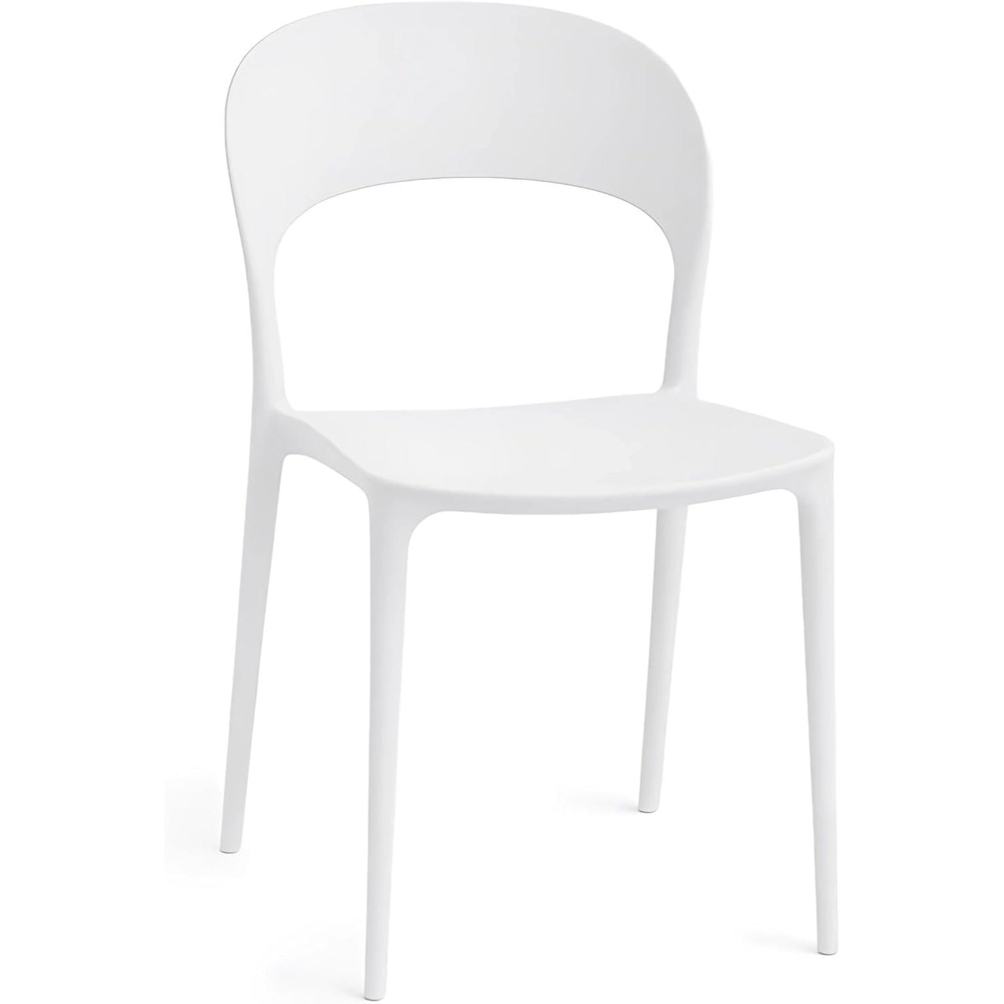 Baroni Home Lot de 4 chaises en plastique blanc – Empilables, prêtes à l'emploi sans assemblage requis, faciles à nettoyer, avec pieds antidérapants pour une stabilité accrue – Idéales pour cuisine, salon, salle à manger, jardin, terrasse ou balcon – Assi