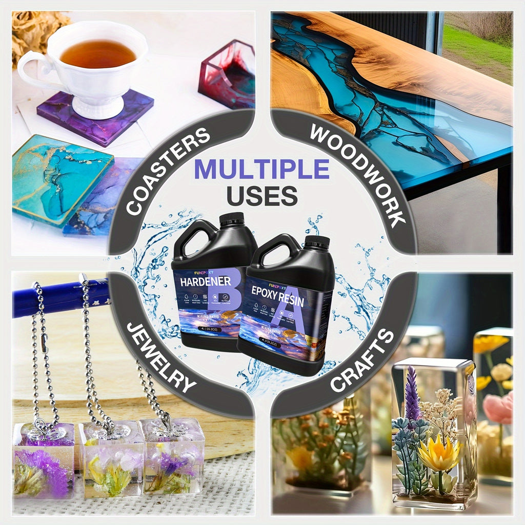 Kit de résine époxy claire FUNEPOXY 8L/4L/2L/1L/500ml, auto-nivelante sans résine avec mélangeur, pour bricolage, revêtement bois, bijouterie, tumblers, bars et revêtement de surface