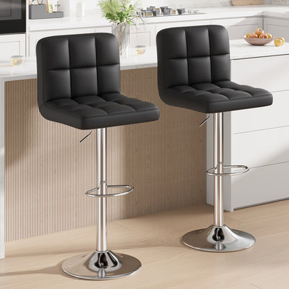 Ensemble de 2 tabourets de bar, tabourets de bar pivotants réglables en cuir PU, chaise de réception, tabourets de comptoir modernes avec dossier et repose-pieds, tabourets de bar de hauteur de comptoir adaptés pour bureau, bar, cuisine, salle à manger