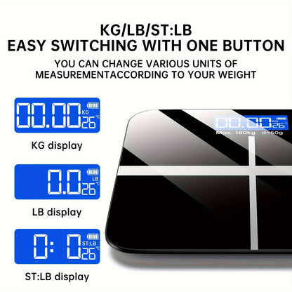 Lot de 2 balance de salle de bain numérique haute précision avec ruban à mesurer, écran LCD, plateforme ultra-large, commutation température et unité (kg/lb/st), pile non incluse