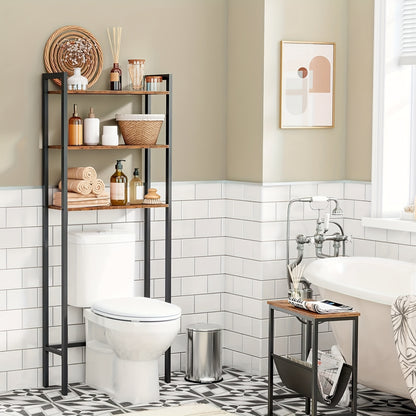 Étagère de rangement au-dessus des toilettes, 3 niveaux, marron campagne, taupe, étagères au-dessus des toilettes, étagère de rangement au-dessus des toilettes pour salle de bain peu encombrante, facile à assembler