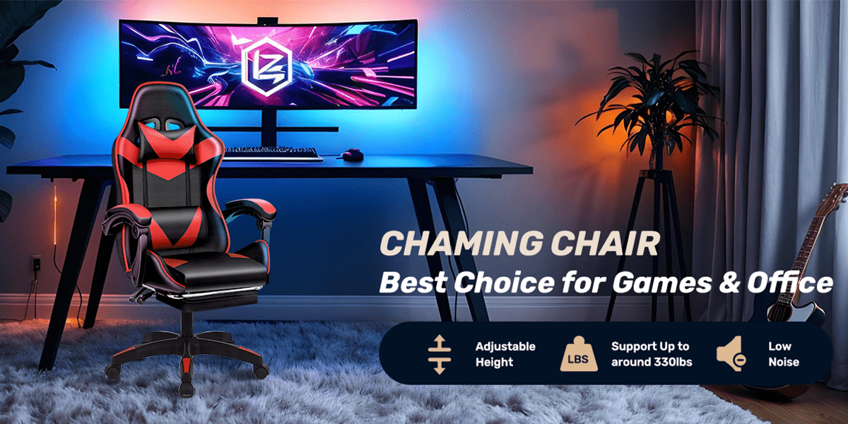 Chaise de Gaming Ergonomique avec Repose-Pieds - Pivotante à 360°, Réglable en Hauteur, Support Lombaire, Mécanisme d'Inclinaison Manuelle, Texture Simili, Rembourrage en Mousse et Cadre en Acier Inoxydable - Pour PC/Bureau