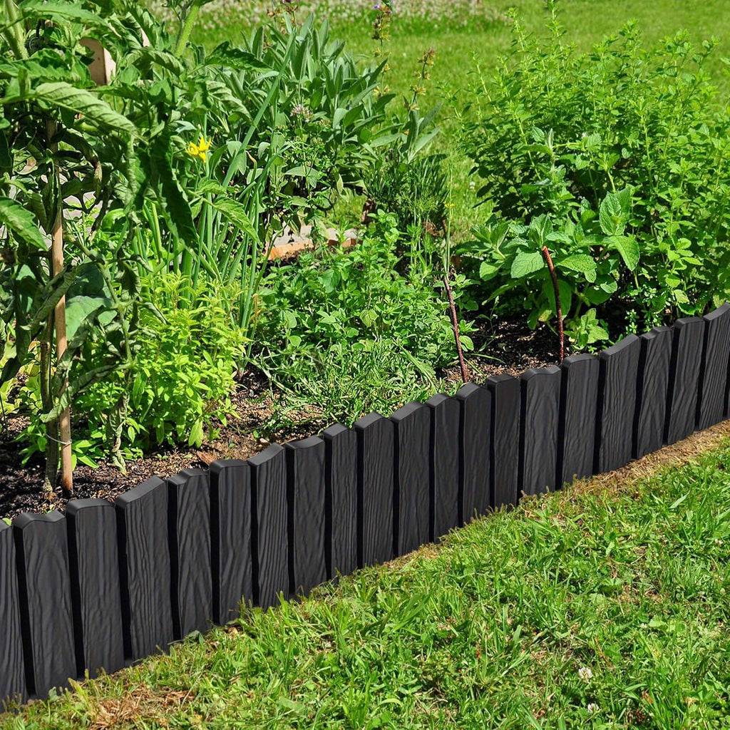 Clôture de jardin en plastique imitation bois avec bordure à clous de 10 cm pour pelouse et jardinière