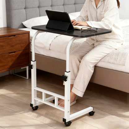 Table à roulettes mobile et réglable (Noir/Blanc), hauteur librement réglable, se déplace facilement entre canapé, chevet et espace de travail, une solution spatiale flexible pour la maison, le dortoir et le bureau