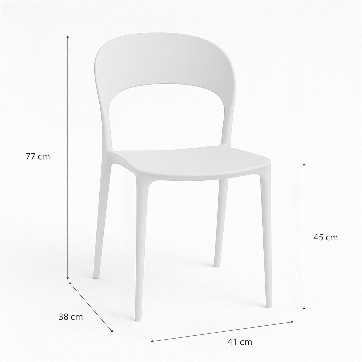 Baroni Home Lot de 4 chaises en plastique blanc – Empilables, prêtes à l'emploi sans assemblage requis, faciles à nettoyer, avec pieds antidérapants pour une stabilité accrue – Idéales pour cuisine, salon, salle à manger, jardin, terrasse ou balcon – Assi