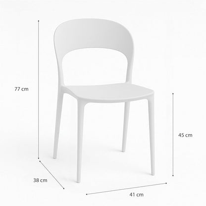 Baroni Home Lot de 4 chaises en plastique blanc – Empilables, prêtes à l'emploi sans assemblage requis, faciles à nettoyer, avec pieds antidérapants pour une stabilité accrue – Idéales pour cuisine, salon, salle à manger, jardin, terrasse ou balcon – Assi