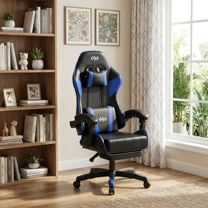 Fauteuil de gaming ergonomique avec rembourrage à ressorts ultra-doux, chaise de bureau avec appui-tête et soutien lombaire, inclinaison et repose-pieds réglables, en simili-cuir durable, cadeaux pour petit ami