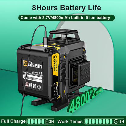 Niveau Laser 4D 16 Lignes Croisées, Auto-Nivellement à 360°, avec 2 Batteries 4800mAh, Plateforme, Support Magnétique, Boîte de Transport, Idéal pour Rénovation Maison, Pose de Carrelage, Projets de Construction, Cadeaux de Fêtes, etc