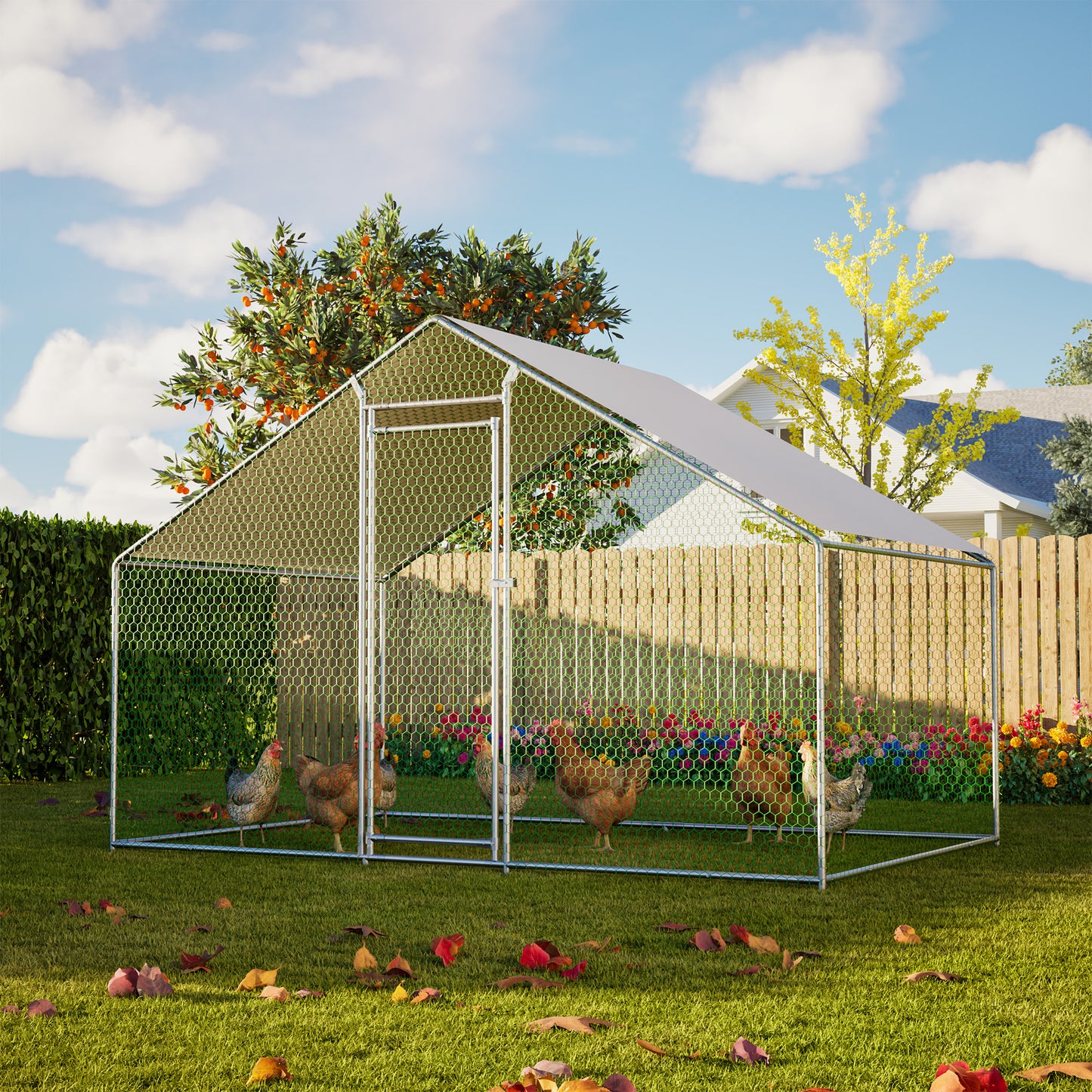 Poulailler 3X2M Cage à Poulets Enclos Extérieur pour l'Élevage en Liberté, Enclos Extérieur avec Serrure de Sécurité, Filet Revêtu et Toit en PE, Enclos pour Poulets, Canards, Lapins et Autres Petits Animaux.