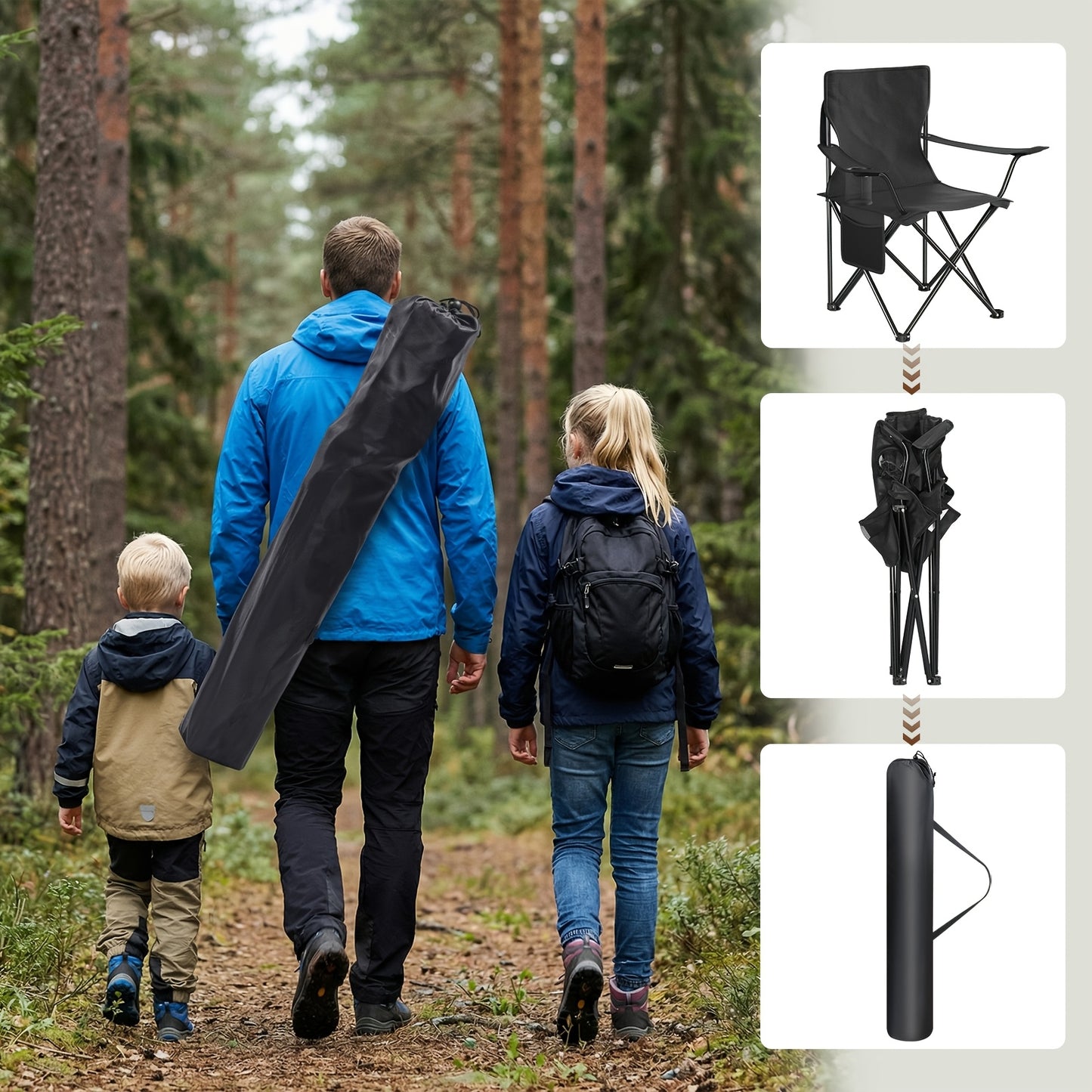 Lot de 2 chaises de pêche pliantes et portables/ chaises de camping/ chaises d'extérieur/ chaises de camping légères. Poids propre 2 kg. Équipées d'un porte-gobelet et d'un rangement à grille latérale. Conception antidérapante. Livrées avec un sac de rang