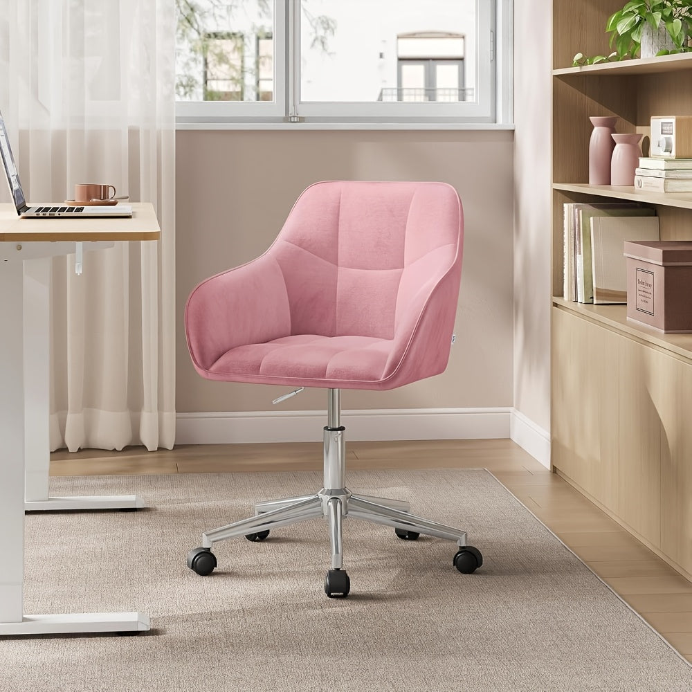 1X Chaise de Bureau Maison, Chaise de Bureau, Chaise Pivotante, Chaise de Cosmétique, Hauteur Réglable, Capacité de Charge Jusqu'à 150 Kg, avec Accoudoirs, Siège en Velours, pour Chambre à Coucher, Bureau, Salon