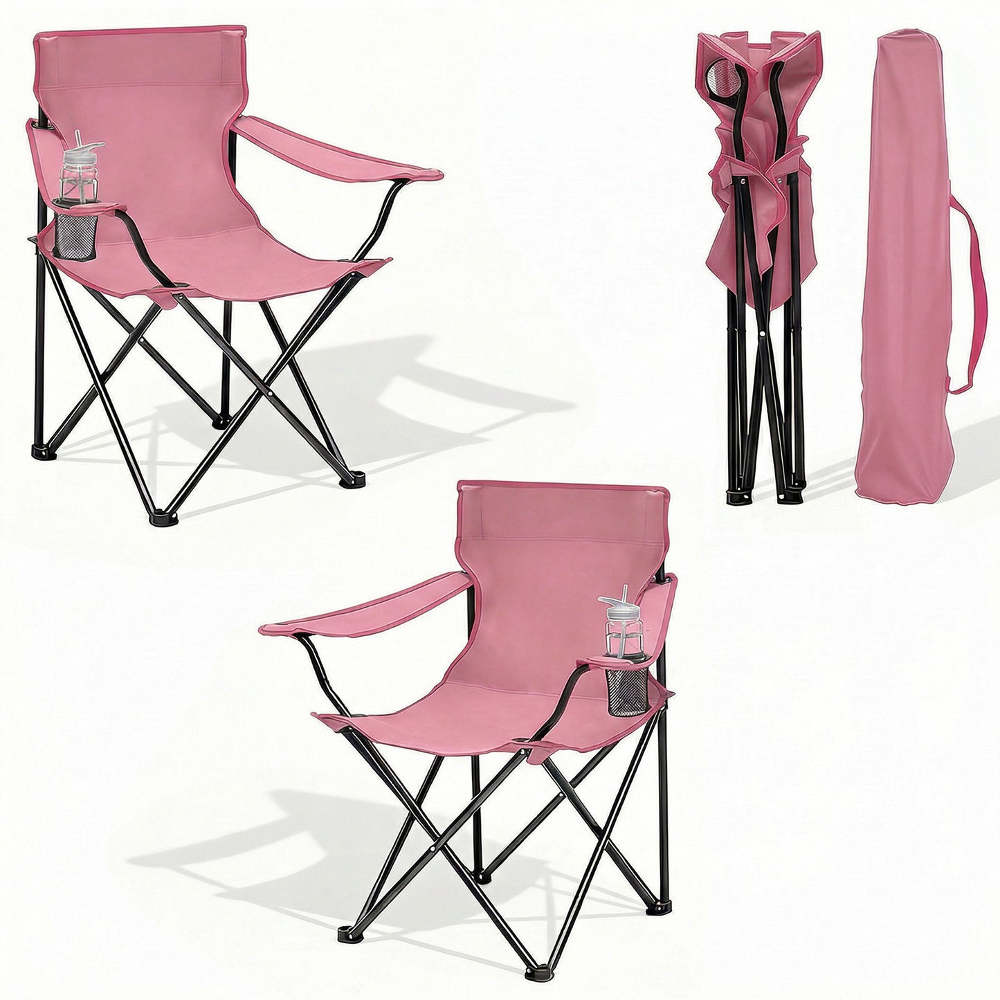 Chaise de jardin pliante Sunula, capacité 140 kg, chaise pliante d'extérieur stable avec porte-gobelet, tissu Oxford 600D, pour patio, balcon, terrasse, jardin - Sac de transport assorti inclus (1/2 pcs)