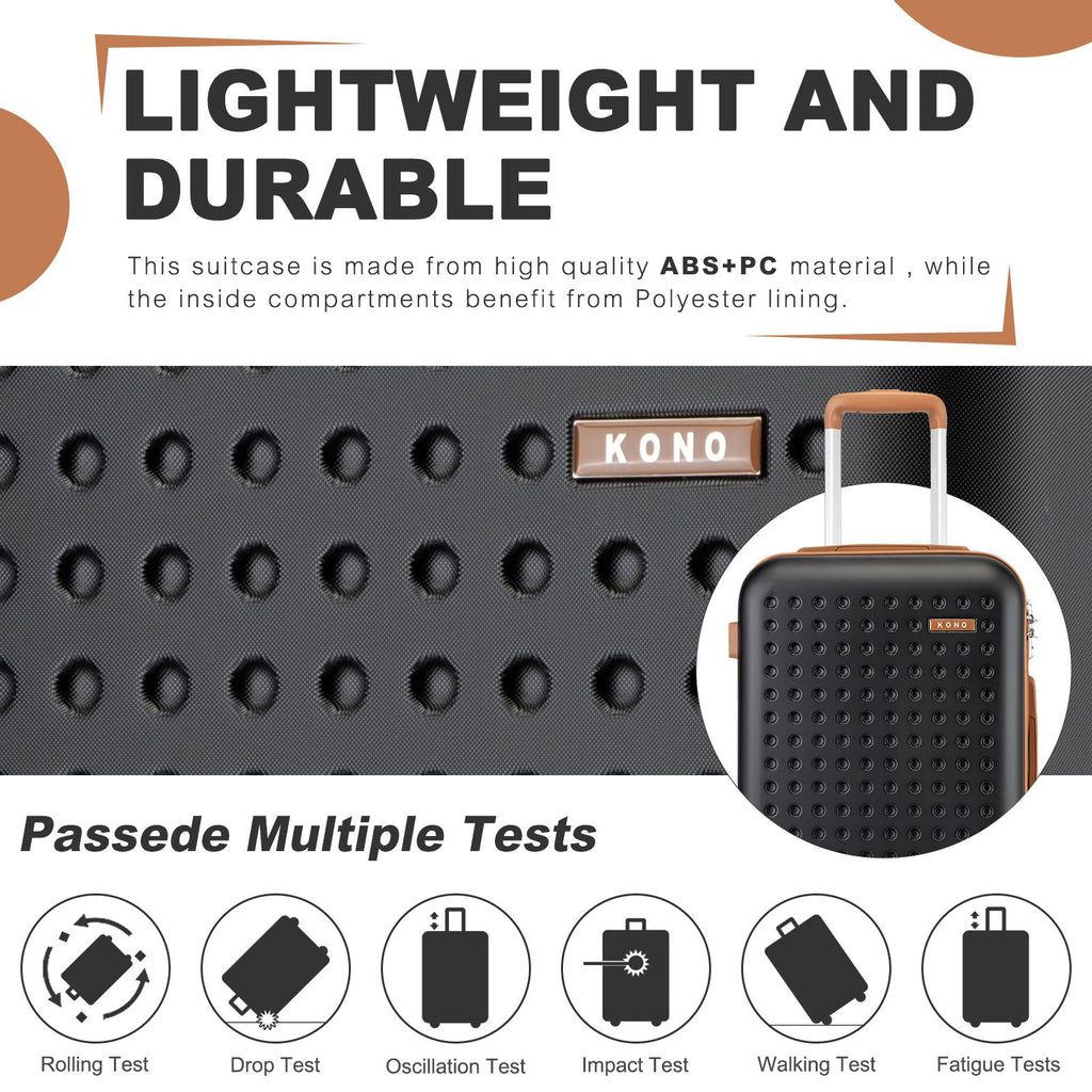 Ensemble de 4 Valises Légères en ABS Kono avec 4 Roues - 20", 24", 28" + Valise Beauté 14