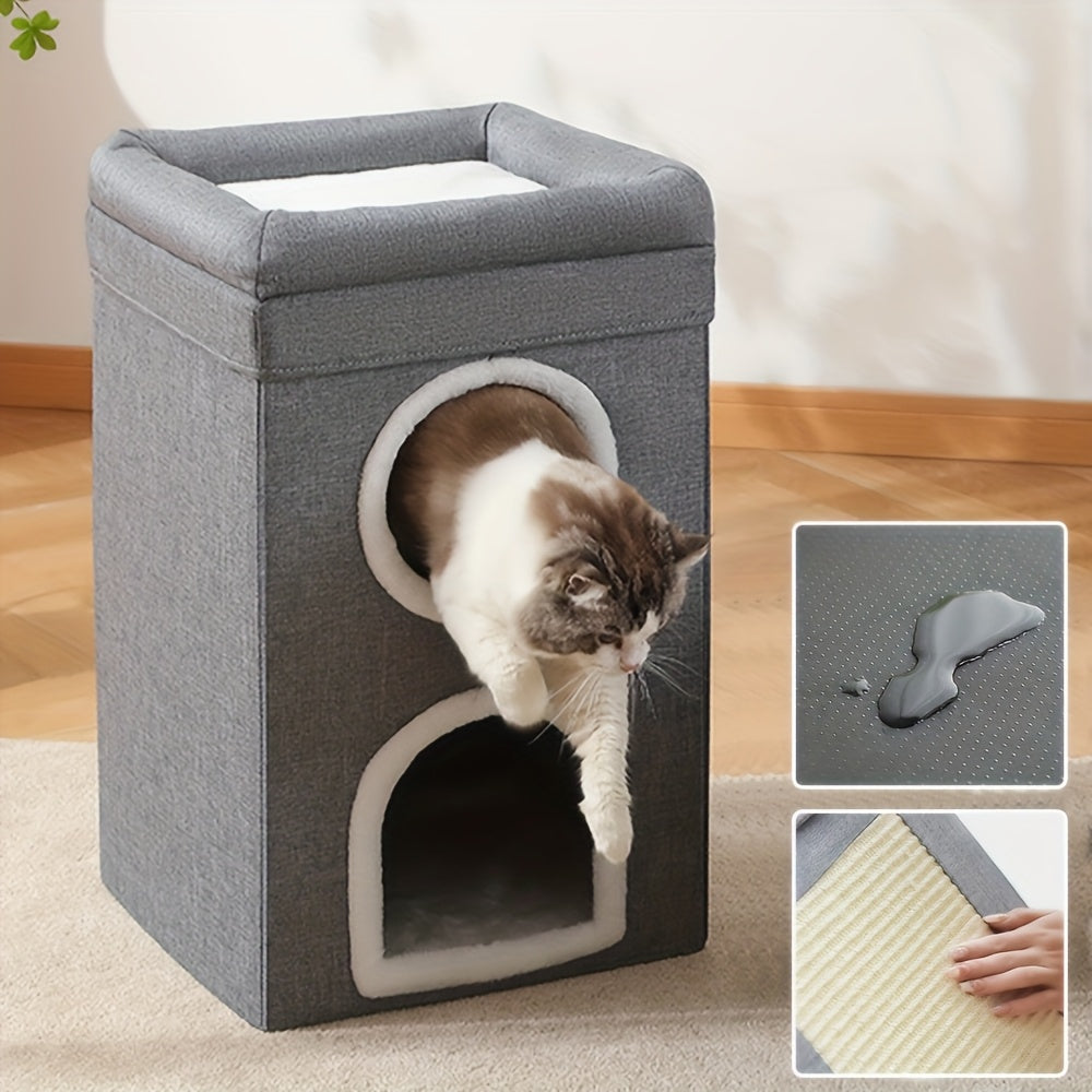 Maison pour Chat Grotte à Trois Étages Nid et Lit avec Planche de Griffoir