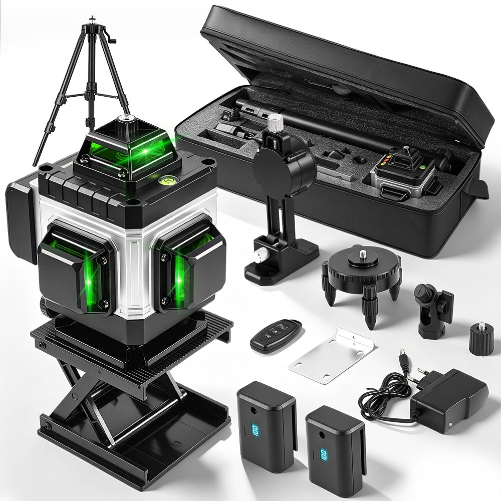 1 Ensemble Niveau Laser 16 Lignes 360 Nivellement Automatique, Outil de Niveau Laser à Ligne Croisée Verte 4X360° pour la Construction et la Suspension de Tableaux, Niveau Laser 4D