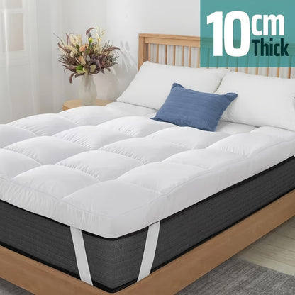Surmatelas Matelassé Ondulé 10CM 1000GSM - Rembourrage Ultra-Doux en Peluche Style Oreiller, Respirant & Confort Toutes Saisons, Sangles d'Angle Élastiques Sécurisées, Lavable en Machine, Idéal Pour Chambre, Chambre d'amis, Dortoir, Canapé-Lit