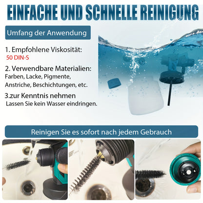 Pistolet à peinture sans fil HVLP pour clôture avec 2 batteries lithium-ion 3000mAh, compatible avec batterie Makita 18V, réservoir de 1000ml, 4 buses et 2 outils de nettoyage, 3 motifs, pour murs, plafonds, clôtures et bois