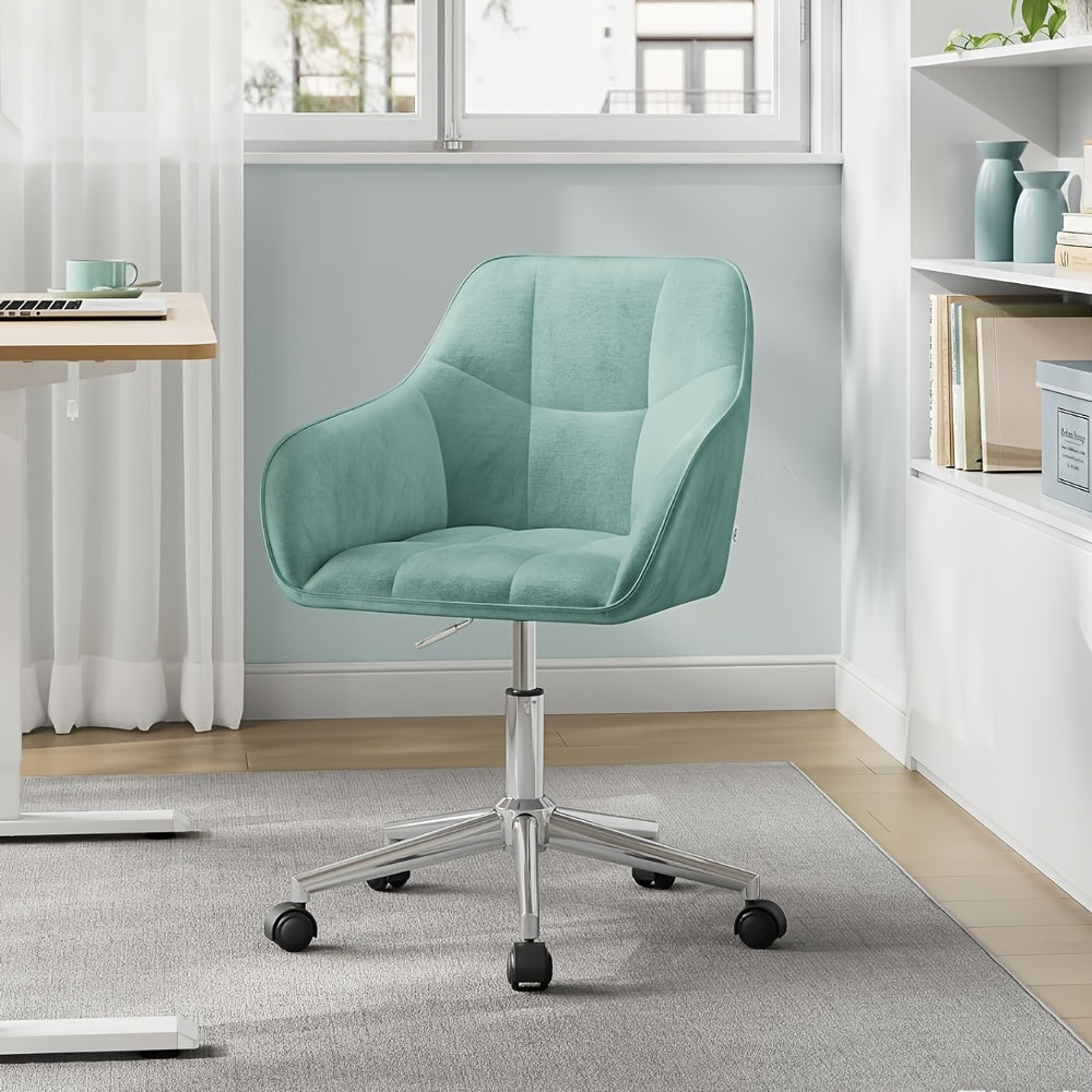 1X Chaise de Bureau Maison, Chaise de Bureau, Chaise Pivotante, Chaise de Cosmétique, Hauteur Réglable, Capacité de Charge Jusqu'à 150 Kg, avec Accoudoirs, Siège en Velours, pour Chambre à Coucher, Bureau, Salon