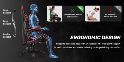 Chaise de Gaming Ergonomique avec Repose-Pieds - Pivotante à 360°, Réglable en Hauteur, Support Lombaire, Mécanisme d'Inclinaison Manuelle, Texture Simili, Rembourrage en Mousse et Cadre en Acier Inoxydable - Pour PC/Bureau