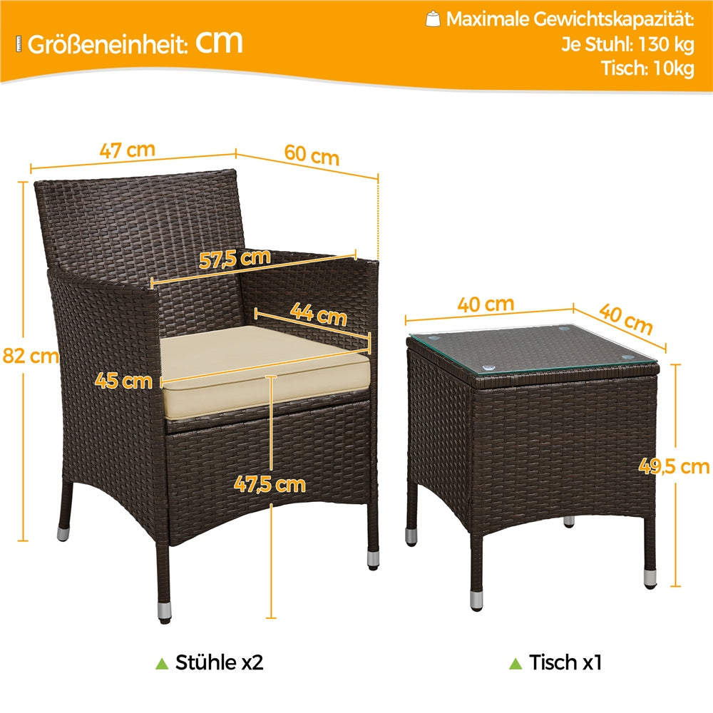 Costoffs Ensemble de mobilier de jardin et de balcon 3 pièces, Groupe de sièges de jardin, Ensemble de mobilier de patio comprenant 2 chaises avec table et coussins d'assise pour balcon, terrasse, jardin
