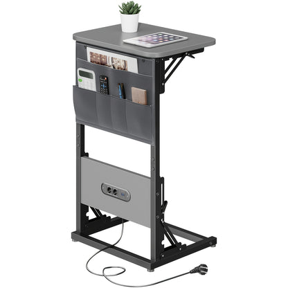 Table d'appoint en forme de C, table à manger pliable et plateau TV avec prises intégrées, table d'appoint pliable peu encombrante pour canapé, fauteuil inclinable, salon et chambre à coucher