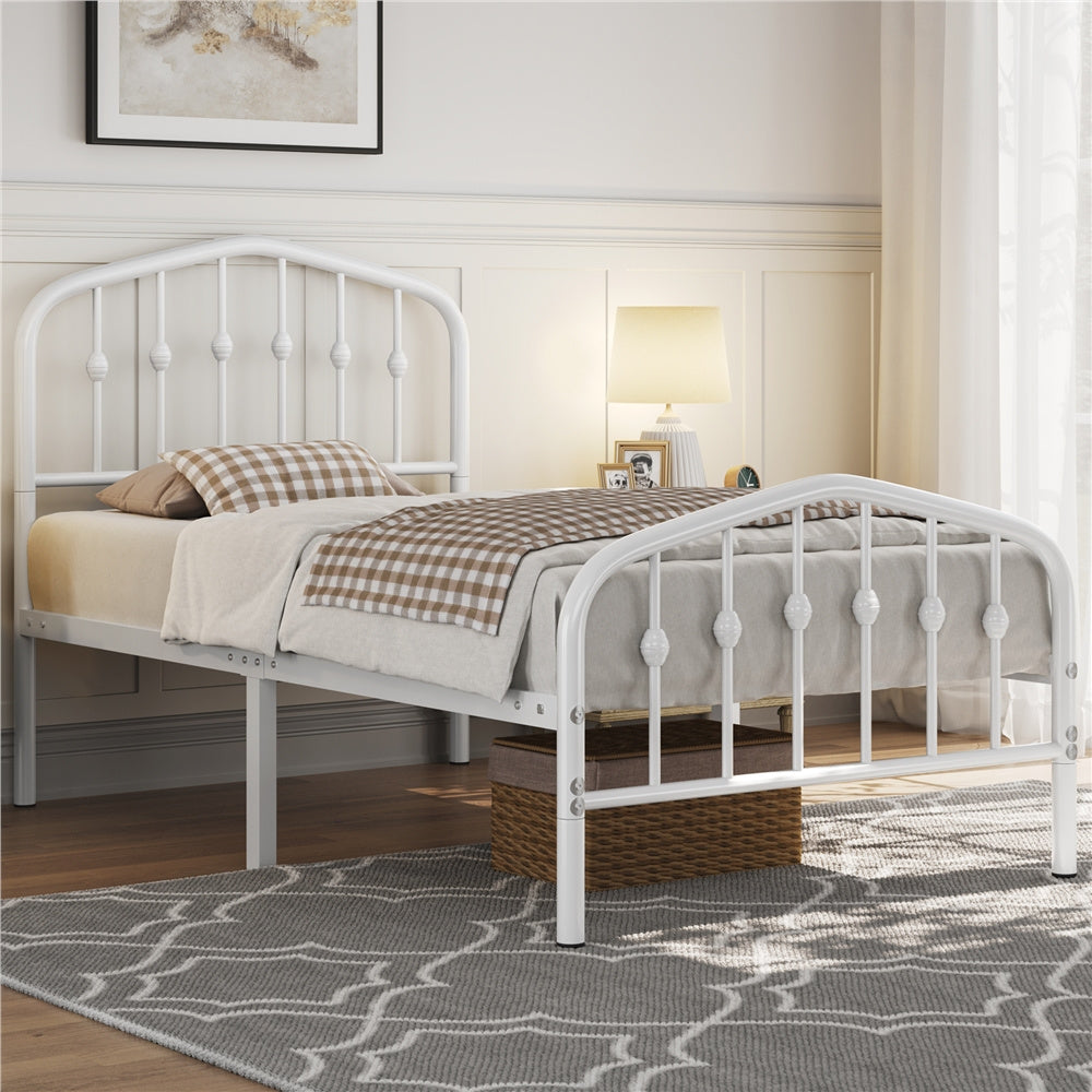 Costoffs Cadre de Lit Double en Métal Moderne - Avec Sommier à Lattes Métalliques - Espace de Rangement Sous-lit - Idéal pour Chambre, Dortoir ou Appoint - Style Industriel Intemporel