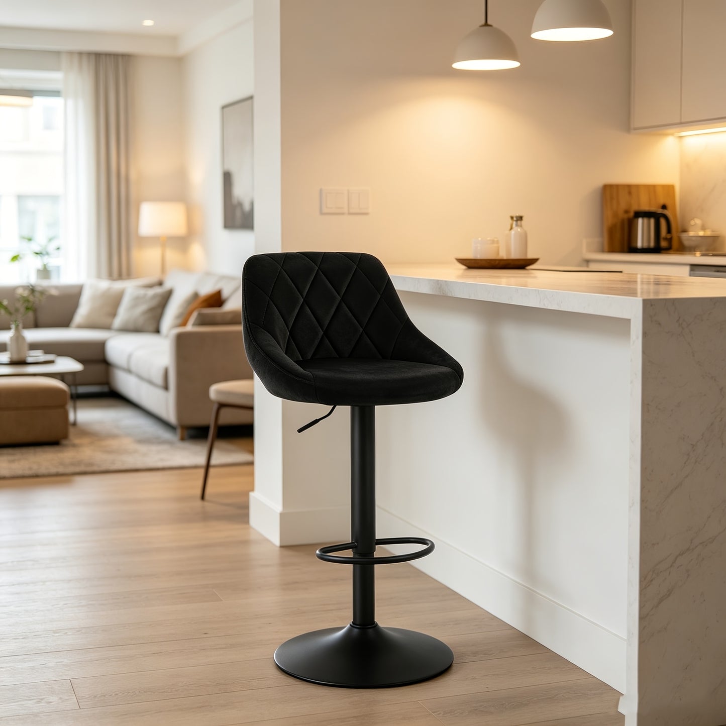 Lot de 2 tabourets de bar, tabourets de comptoir - Pivotants à 360°, hauteur réglable, capacité de poids 150 kg, velours confortable, convient pour chaises de bar de restaurant, chaises de comptoir de cuisine, chaises de bureau à domicile