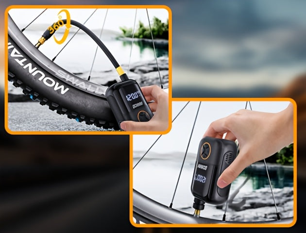 Pompe à air électrique ultra-compacte avec manomètre numérique LCD et batterie rechargeable USB-C pour vélos, motos, ballons et pneus - gonfleur portable pour équipements et urgences