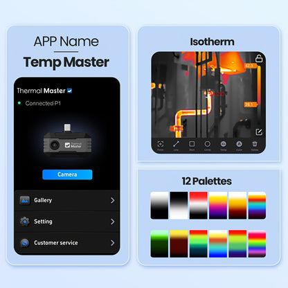 Caméra thermique à infrarouge Thermal Master P1, super résolution 320x340, compatible avec Android et iPhone, plage de haute température 600°C, fréquence d'images 25Hz, idéale pour les inspections résidentielles et la détection de fuites de tuyaux
