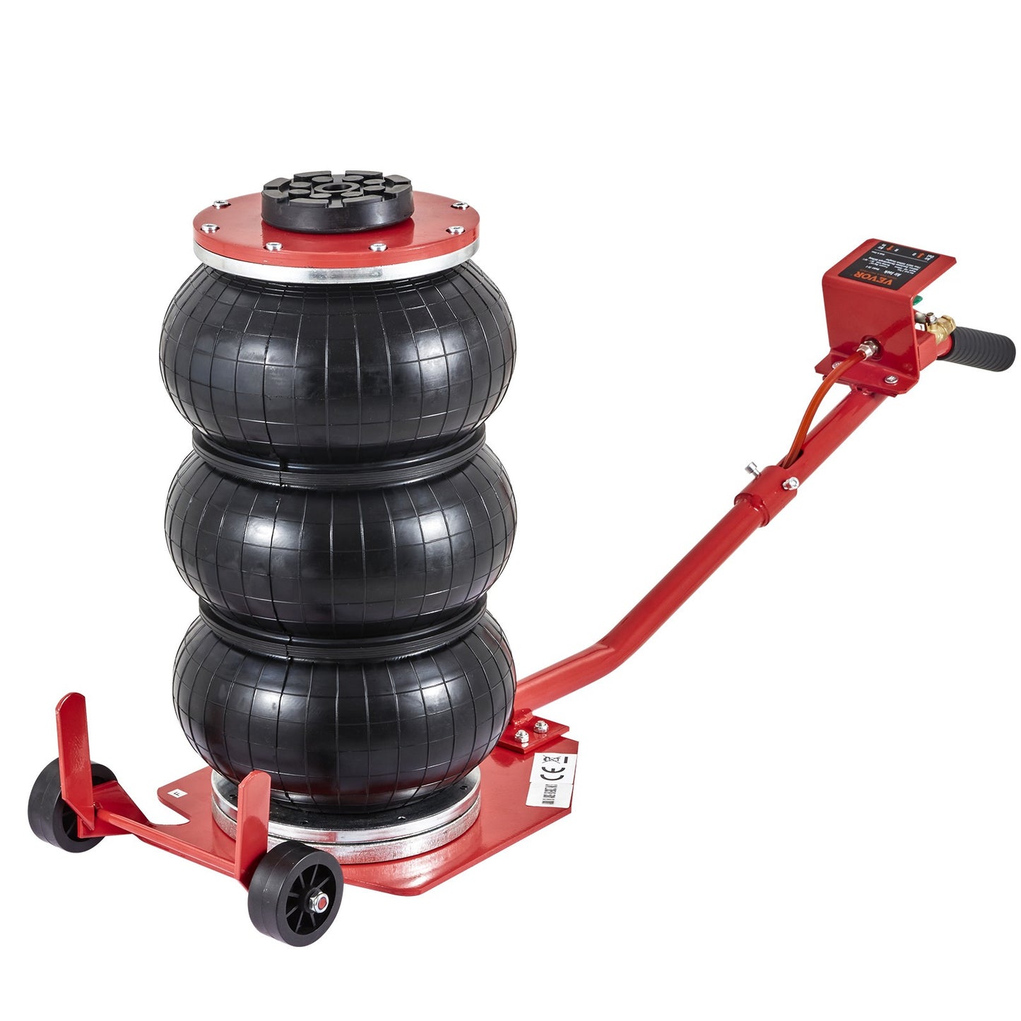 Cric à air VEVOR, cric à triple sac de 3 tonnes/6600 lbs, cric à airbag avec six tubes en acier, élévation jusqu'à 17.7 pouces/450 mm, cric pneumatique à levage rapide en 3-5 secondes, avec longues poignées pour voitures, garages, réparations, (rouge)