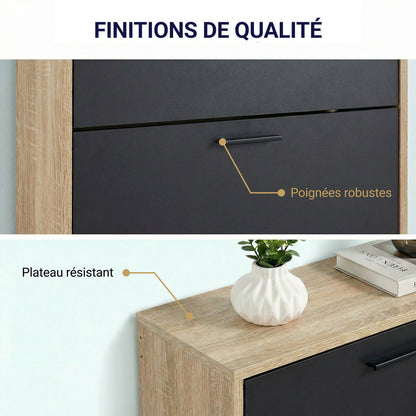 Meuble à chaussures avec 3 compartiments à abattant, armoire de rangement en bois pour jusqu'à 18 paires, organisateur d'entrée peu encombrant