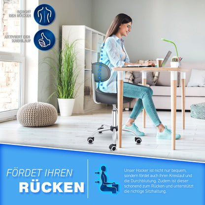 Tabouret Escalier TRESKO® avec Dossier 150 Kg | Tabouret de Travail Réglable en Hauteur 47-60 Cm | Tabouret Pivotant avec Roulettes | Tabouret Chaise de Bureau Chaise Pivotante