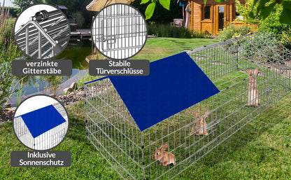 CADOCA® Enclos Run Free 180X75X75Cm Protection Solaire Run Jardin Lapin Poulailler Lièvre Poulailler Petit Animal Run Toiture Matériel Bleu