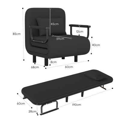 Fabuleux Fauteuil Lit Convertible 5-en-1 Fabulcozy, Fauteuil de Sieste Pliant avec Accoudoirs en Métal, Fauteuil de Détente Inclinable Réglable, Meuble de Rangement Peu Encombrant, Fauteuil de Salon, Montage Facile, Entrepôt Local