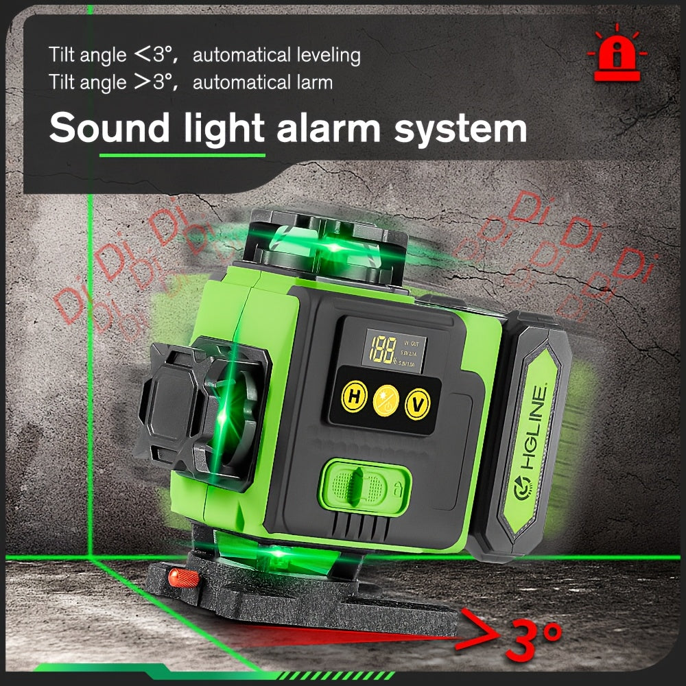 1 Ensemble Niveau Laser 16 Lignes 360 Nivellement Automatique, Outil de Niveau Laser à Ligne Croisée Verte 4X360° pour la Construction et la Suspension de Tableaux, Niveau Laser 4D